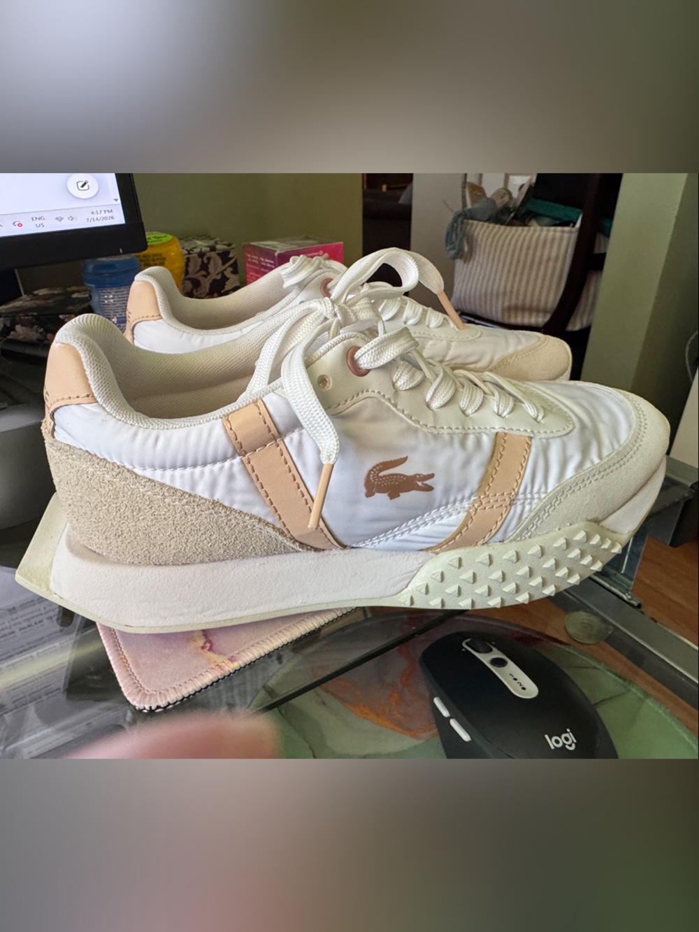 Lacoste Women's White and Pink Athletic Sneakers